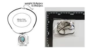 Ethnic style turquoise hat pendant necklace shown with measurements and weight details