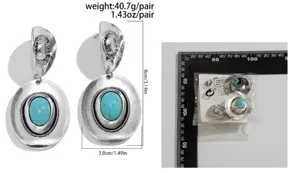 Dimensions and weight details for vintage western hat earrings with turquoise stone