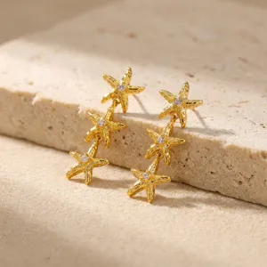 Elegante goldene Seestern-Ohrringe mit Kristallen, maritimer Schmuck für den Urlaub