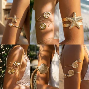 Bracciale da Braccio Regolabile con Elementi Oceanici Stella Marina Conchiglia Fiore Dorato Stella Marina Gioielli per Vacanze al Mare