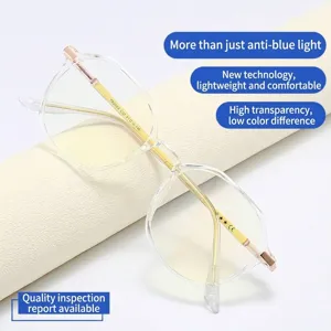 Monturas de gafas ópticas redondas transparentes anti-luz azul con patillas doradas