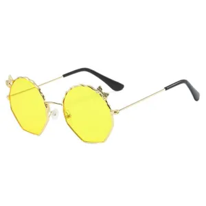 Gafas de sol de metal para niños con lazo lindo y lentes amarillas de moda