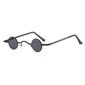 Lunettes de soleil rondes rétro avec monture en métal noir et verres gris foncé