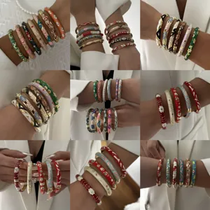 Vintage Chinese Style Enamel Bangle For Women Retro Alloy Rhinestone Floral Geometric Bracelet Souvenir Jewelry Bangle Gift