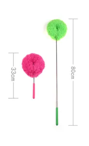 Telescopic microfiber duster with extendable stainless steel pole for home cleaning 33-80cm