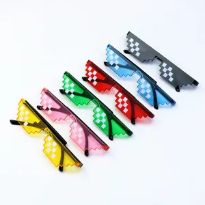 Six pairs of colorful pixel mosaic sunglasses in various shades for a cool Thug Life look