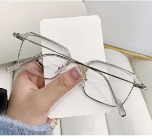 Detailed close-up of retro silver semi-rimless square glasses frame for fashion and style