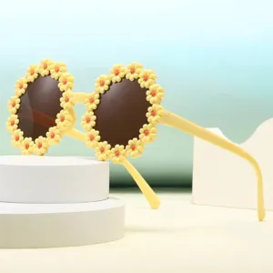 Kinder Gänseblümchen Blume Runde Sonnenbrille PC Material UV-Schutz Cartoon Brille Für Jungen Mädchen Mode Reise Geschenk