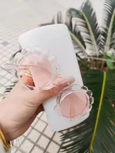 Gafas de sol infantiles con forma de concha, cristales rosas y montura transparente