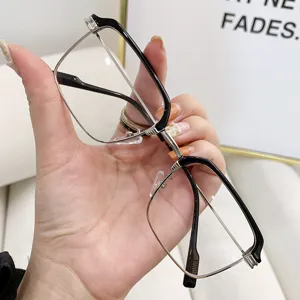 Vintage semi-rimless square glasses frame with anti-blue light lenses for fashion.