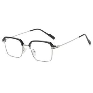 Stylish retro browline semi-rimless rectangular glasses with anti-blue light lenses