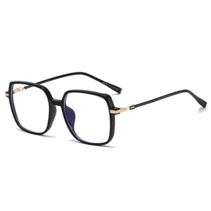 Montatura per occhiali quadrata oversize anti-luce blu con eleganti stanghette in oro.