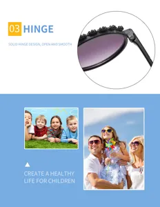 Detail view of solid hinge design on children's round frame floral sunglasses for UV protection