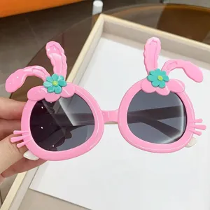 Cute pink rabbit cartoon sunglasses for girls with UV protection and flower detail