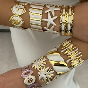 Einzigartiger Meerjungfrau Edelstahl Offener Armreif Für Damen Vintage Emaille Seestern Bangle Armband Strandurlaub Schmuck Geschenk