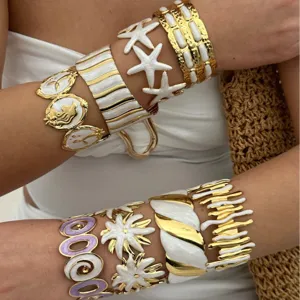 Einzigartiges Meerjungfrau und Seestern Edelstahl Armreif Set für Damen Sommer Mode Stil.
