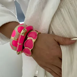 Luxury hot pink enamel bracelet set with drip glaze gold finish in dopamine style