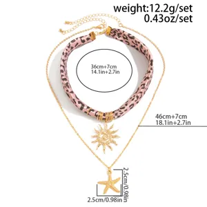 Detailed dimension guide for leopard print choker and starfish pendant necklace set