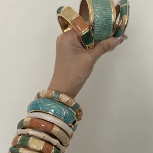 Bohemian style colorful enamel open bracelets set with premium gold-tone finish