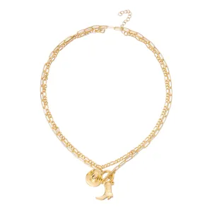 Vintage goldene mehrlagige Western-Halskette mit Cowboyhut und Stiefelanhängern für Damen