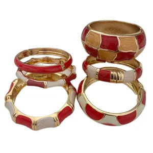 Bohemian Emaille-Armreifen-Set aus Legierung mit roten und weißen Schachbrettmustern