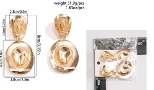 Detailed dimensions and packaging view of vintage gold metal cowboy hat drop earrings