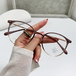 Anti-blue light ultra-light tea colored eyeglass frame for women with round face