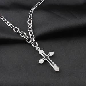 Collier Homme Chaîne Cubaine en Acier Inoxydable Avec Pendentif Croix Hip Hop Streetwear Bijoux Polis Cadeau Accessoires Unisexe