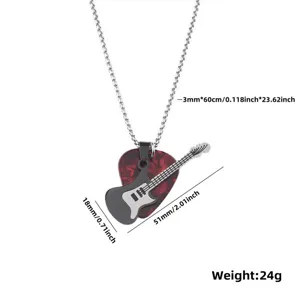 Stainless steel guitar pick pendant necklace with chain, cool hip-hop jewelry for men.