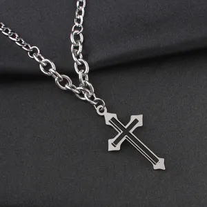 Collier homme en acier inoxydable avec pendentif croix noire et chaîne cubaine argent