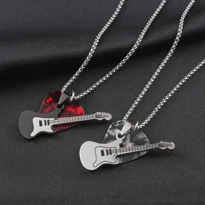 Stainless steel guitar pick pendant necklace hip hop couple fashion jewelry accessories main
