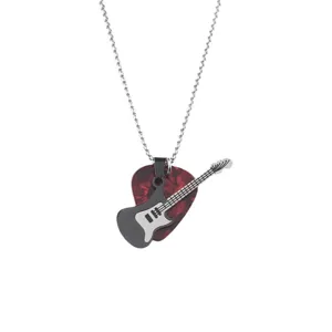 Stainless steel guitar pick pendant necklace for men hip hop music jewelry main view