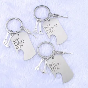 Stainless steel military tag keychains with father's day engravings and mini tools