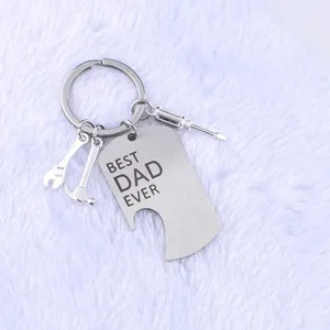 Silver stainless steel dog tag bottle opener keychain with mini tools for Father's Day gift