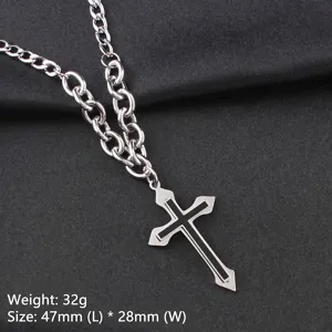 Collier pour hommes en acier inoxydable avec pendentif croix et chaîne à maillons