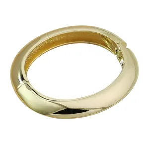 Detailed view of polished golden water drop bangle featuring a secure hinge closure