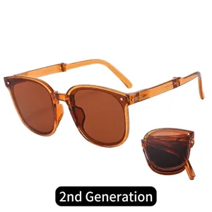 Vintage amber folding sunglasses with high UV protection and a compact foldable design