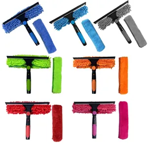 2-in-1 window squeegee glass cleaner with microfiber cloth, multi-color household cleaning tool.