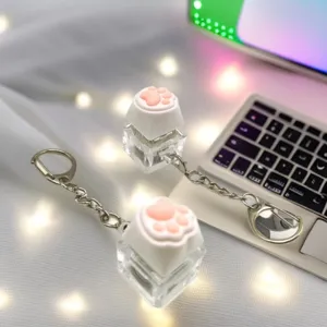 Super cute pink cat paw mechanical keycap keychain light-up stress relief fidget toy