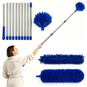 Set Spolverino Estensibile Asta in Acciaio Inossidabile Con Testine di Spazzola in Ciniglia Microfibra e Ragnatela Per Pulizia in Altezza