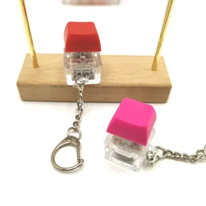 Mechanical Keyboard Switch Fidget Toy Keychain Solid Color Small Sugar Cube Keycap High Transparency Stress Relief Squishy Keychain For Office Adults Gift