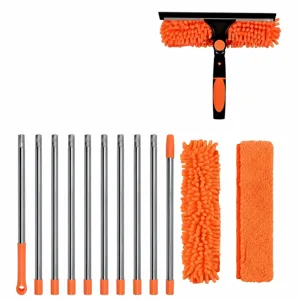 Fensterputzer Abzieher Set mit 425cm 10-teiliger Verlängerungsstange und Wischbezüge.
