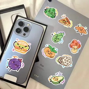 Food-themed graffiti stickers applied to smartphone and tablet for decoration