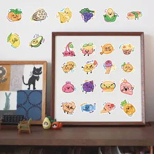 Collage of cute graffiti food stickers with funny expressions for planner decoration.
