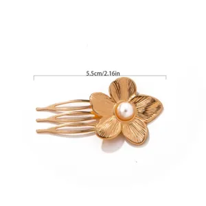 Goldene Blumen-Haarnadel mit Perle, 5.5cm elegantes Haar-Accessoire für Damen im Sommer.