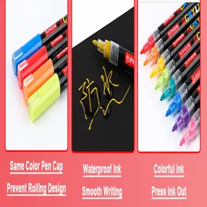 Detailed view of colorful acrylic marker pens showing smooth writing and waterproof ink.