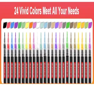 24 vibrant colors acrylic paint marker pens set for art drawing highlighting outline writing.