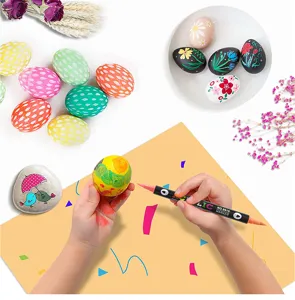 Gedetailleerde opname van acrylmarkers met dubbele punt voor creatief DIY schilderen.