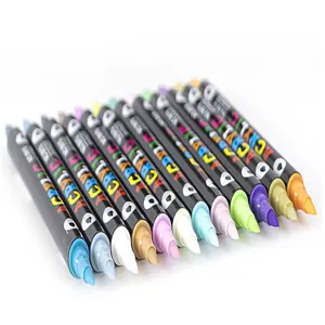Dubbelzijdige acryl verf markers set, kleurrijke waterdichte kunstpennen voor tekenen en schilderen.