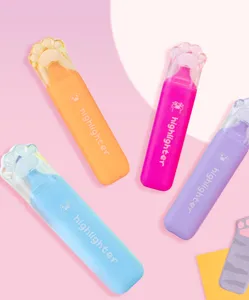 Cute cat paw pastel highlighter set, colorful aesthetic aesthetic markers for school and office.